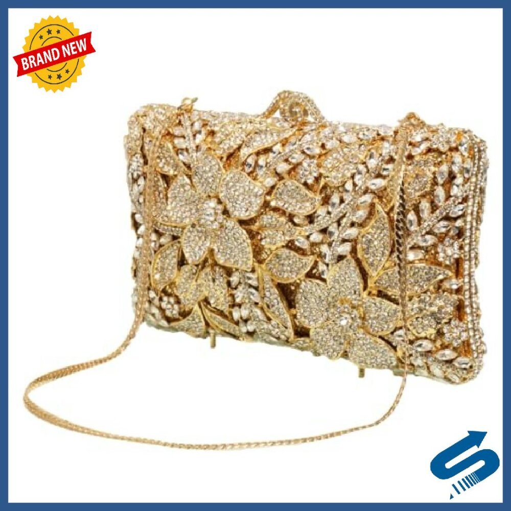 Sparkling Floral Rhinestone Evening Clutch Bag with Detachable Chain - Picture 5 of 8